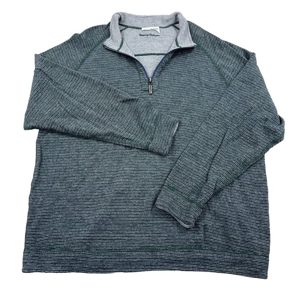 Tommy Bahama Sweater Men XXL 2XL Green Gray Pullover Quarter Zip Reversible A64